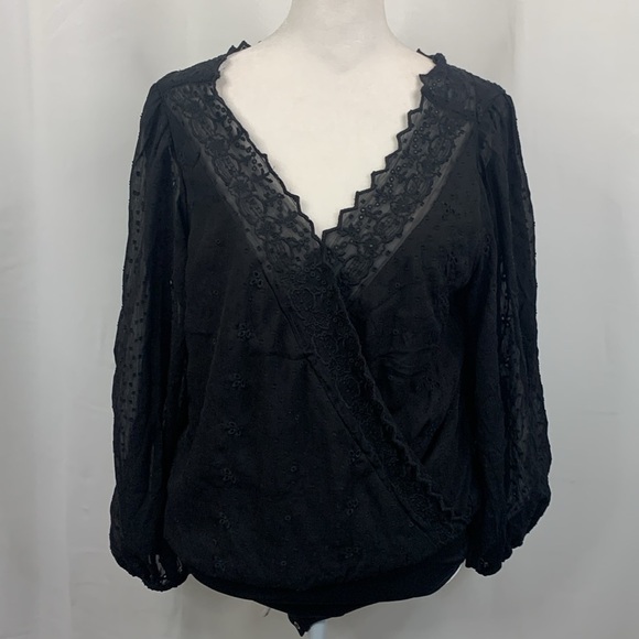 Express Black Eyelet Cross Front V-neck Bodysuit- NWT - Picture 3 of 17